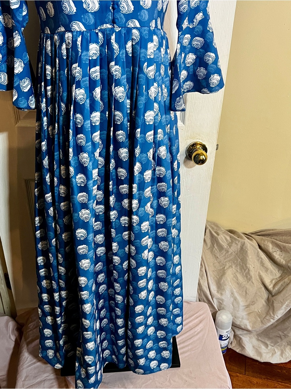 Women’s Indian Cotton Floral Pleated Boho Retro Party‎ Festival Gown Blue M - Picture 4 of 15